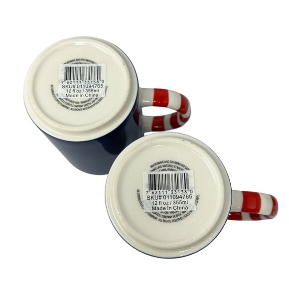 Starbucks 2018 Christmas Tree Blue Holiday Mug 12 Oz Red Candy Cane Handle Set - Picture 6 of 7